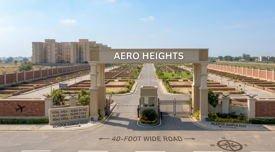 Aero Heights plot layout plan — 100 to 2000 sq yard plots Bilaspur UP